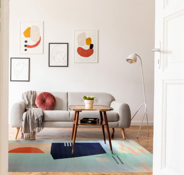 Minimalistic retro style home interior. Scandinavian living room.