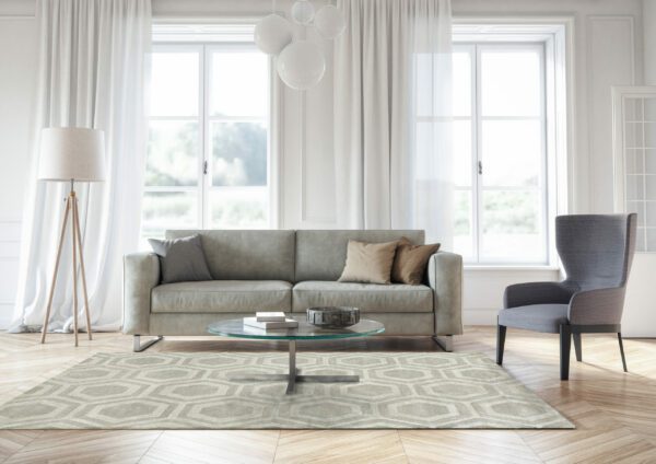 Scandinavian interior design living room 3d render with gray and beige colored furniture and wooden elements