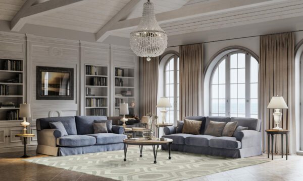 Fully furnished interior of a luxurious living room generated digitally