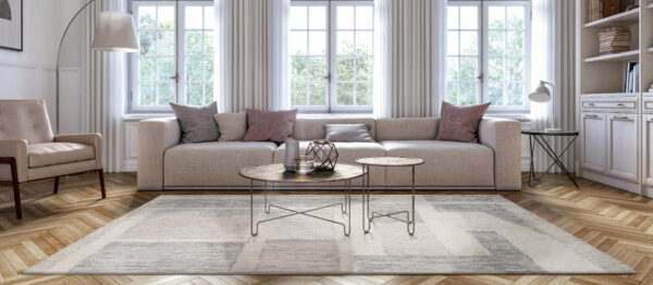 Scandinavian interior design living room 3d render with gray colored furniture and wooden elements